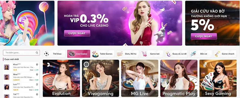 sảnh live casino đa dạng tựa game cho anh em trải nghiệm